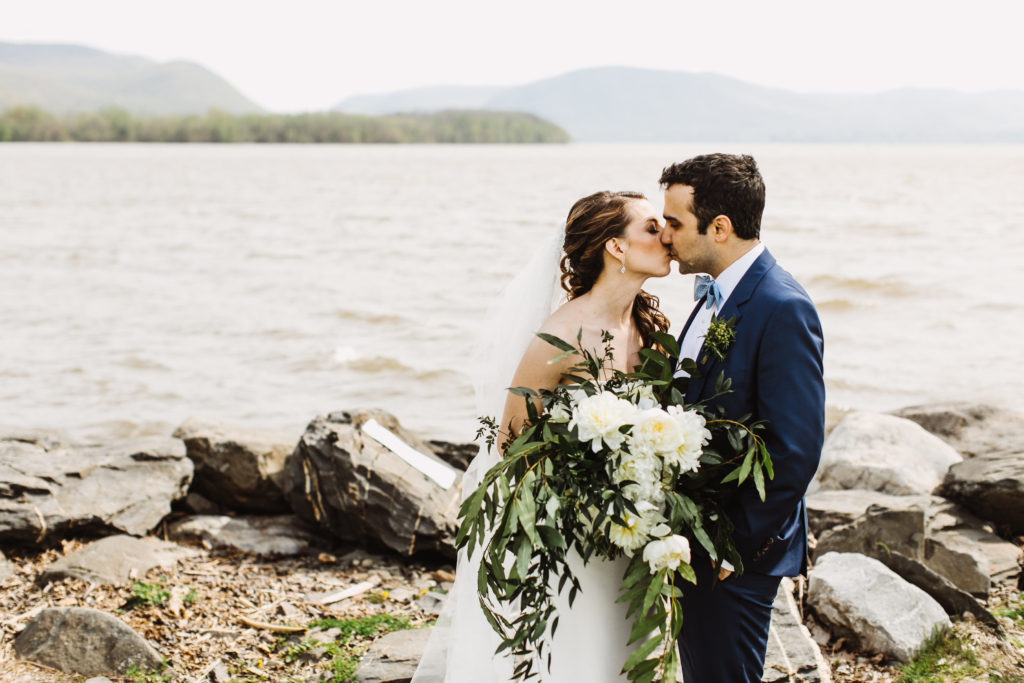 Roundhouse wedding flowers bride and groom photo hudson river