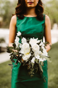 Roundhouse wedding flowers white and green bridesmaids bouquets